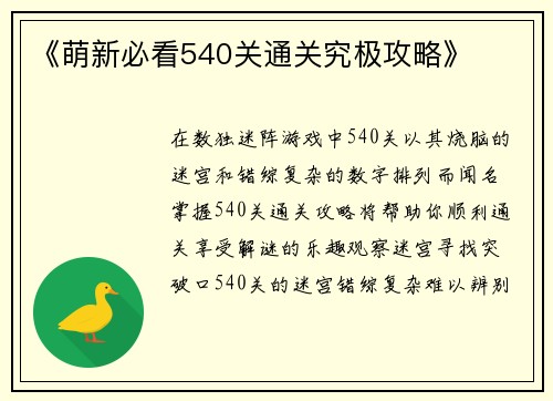 《萌新必看540关通关究极攻略》